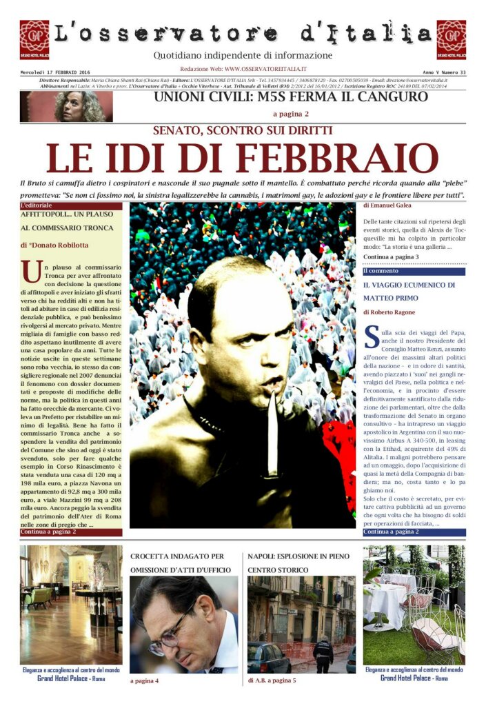 L'osservatore d'Italia edizione del 17 Febbraio 2016